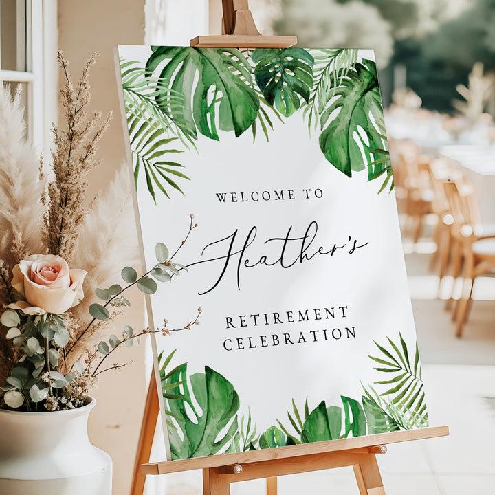 CORA Tropical Green Monstera Retirement Party Welcome Sign