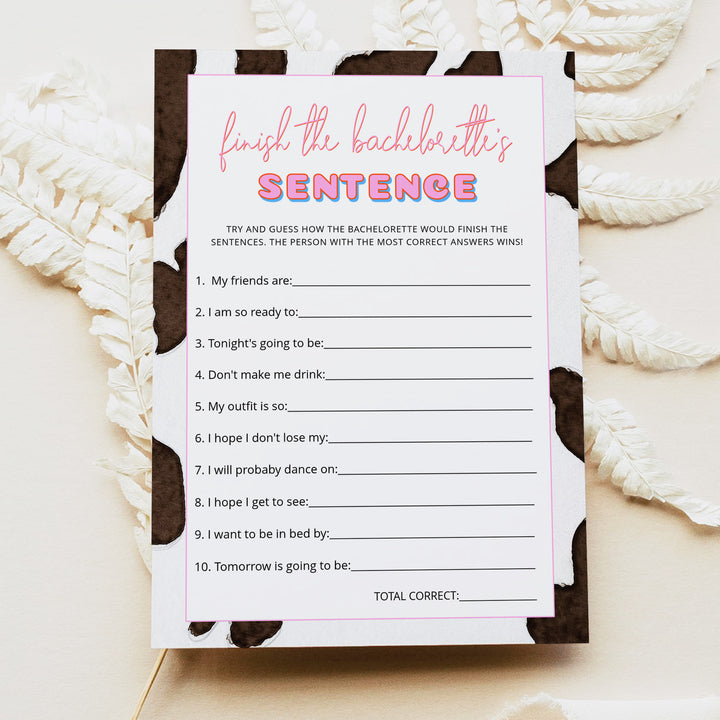DINA Nashville Bachelorette Finish The Sentence Game Cards