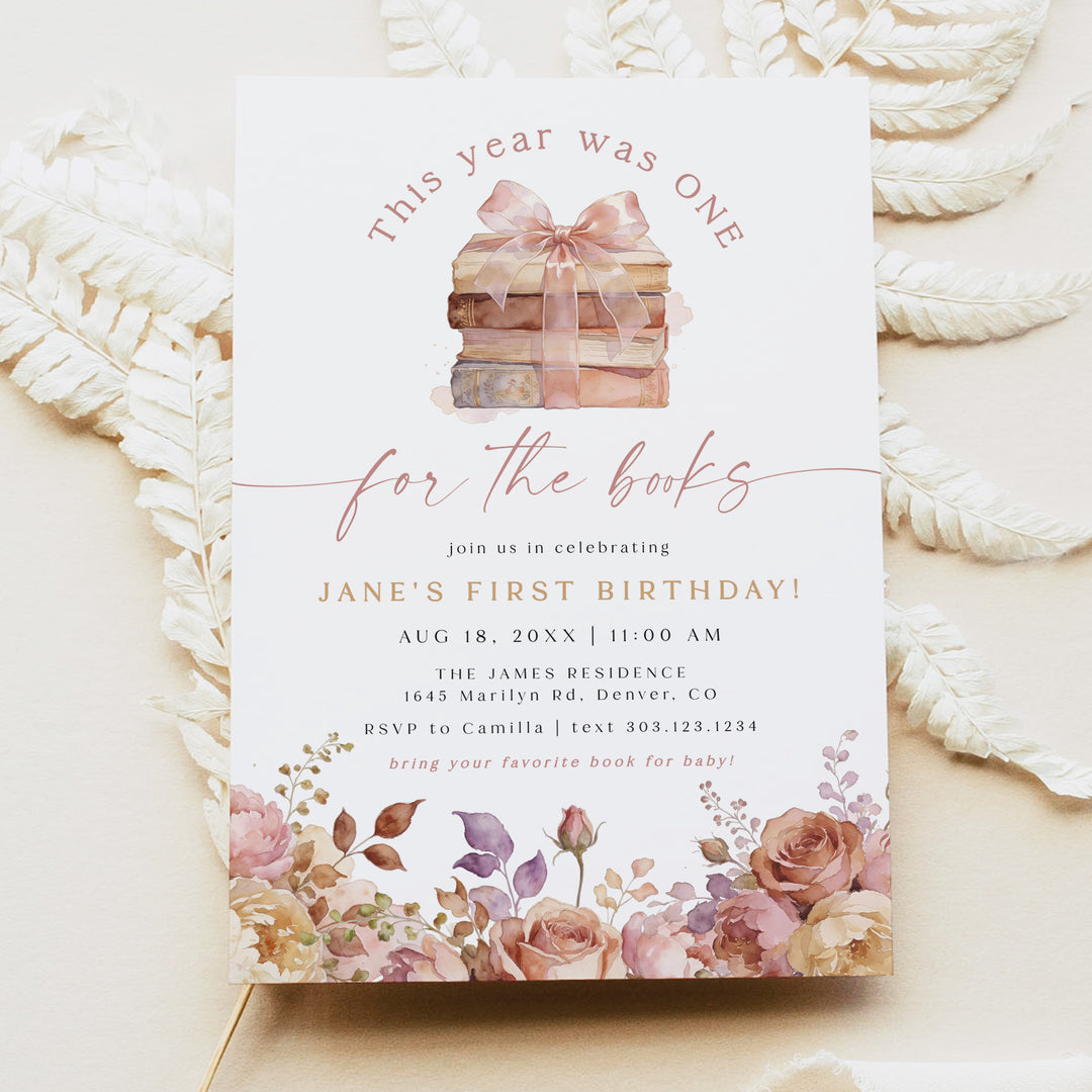 JANE Boho Floral One For The Books 1st Birthday Invitation