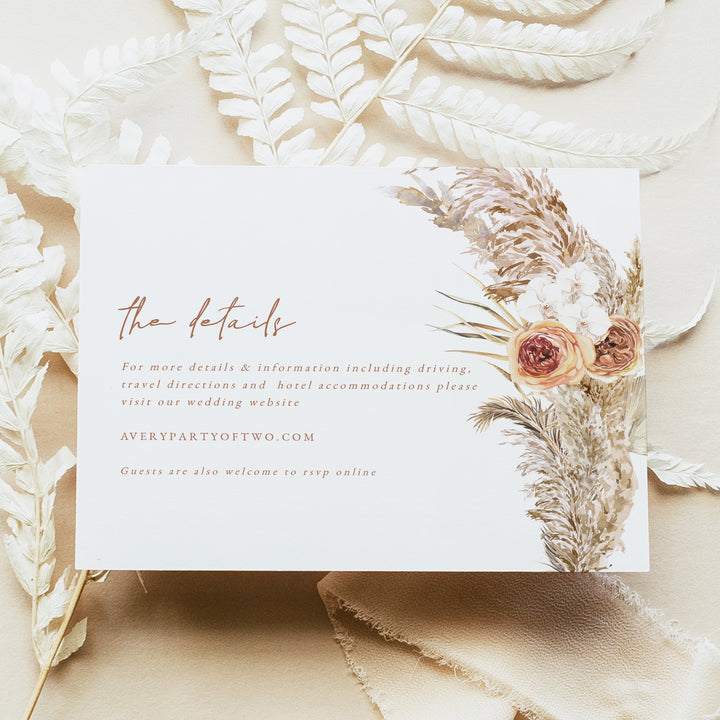 CIERA Pampas and Terracotta Floral Wedding Details Card