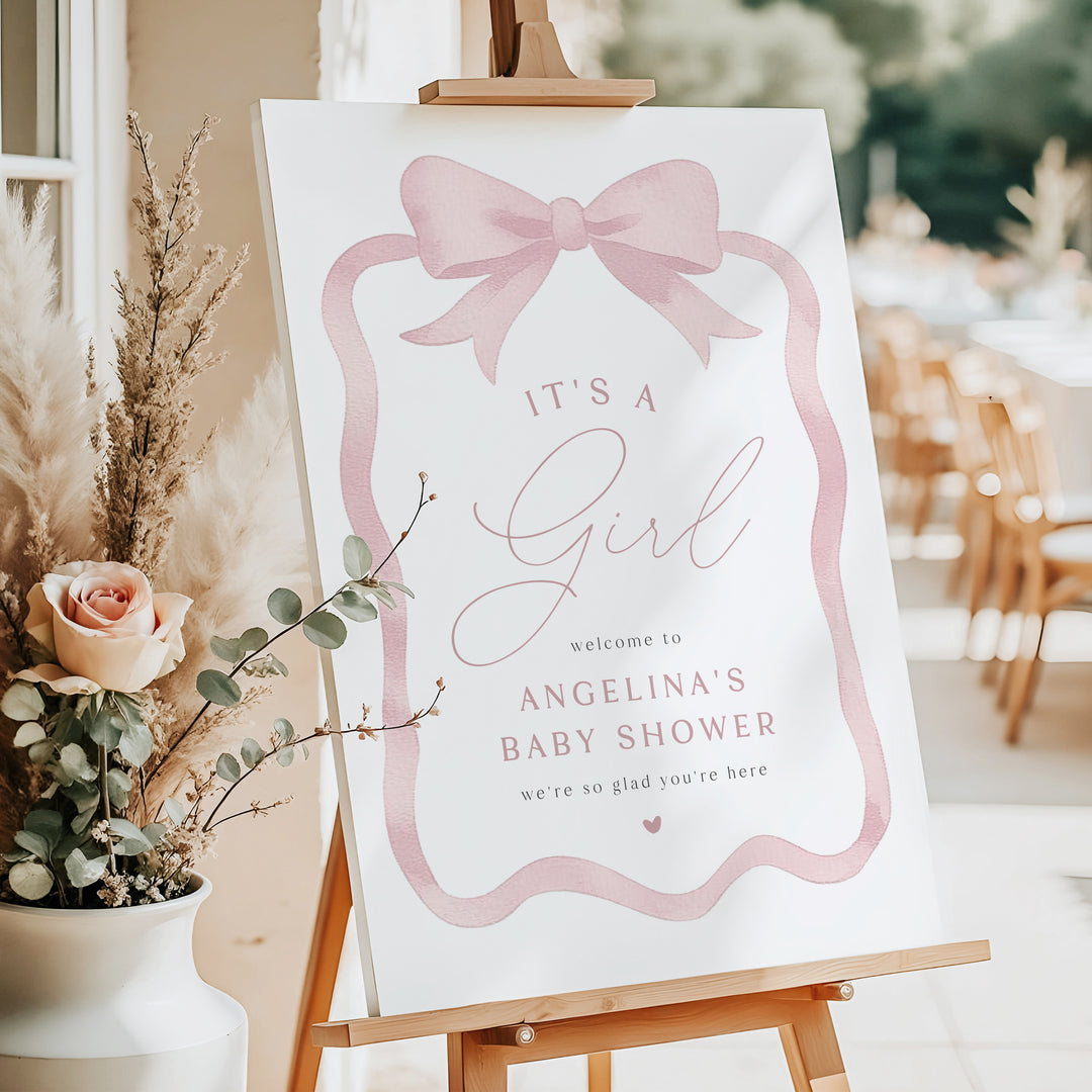 ANGELINA Coquette Bow It's a Girl Baby Shower Welcome Sign