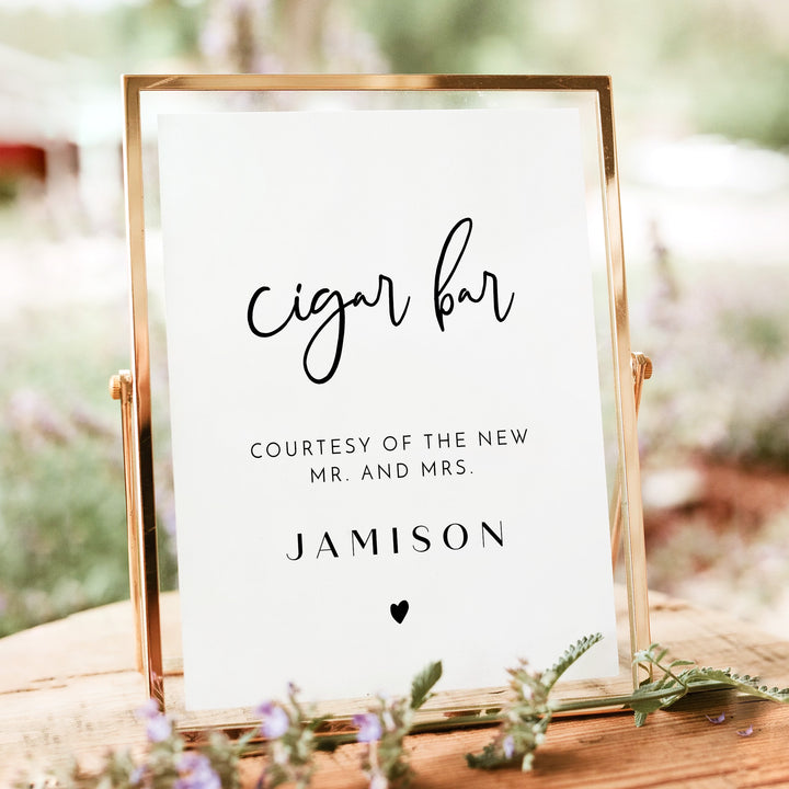 WILLOW Black and White Boho Cigar Bar Wedding Sign - Unframed