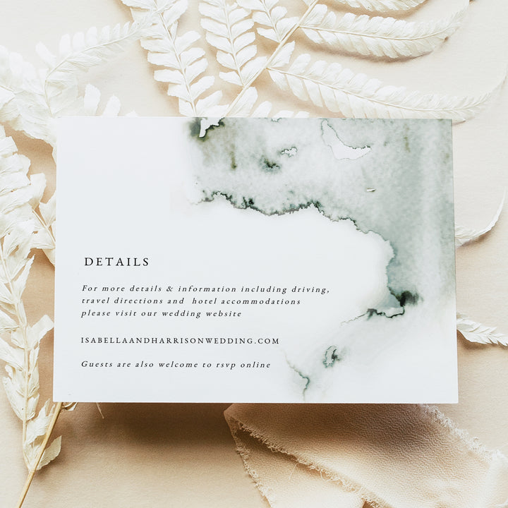 ELEANOR Elegant Green Watercolor Wedding Details Card