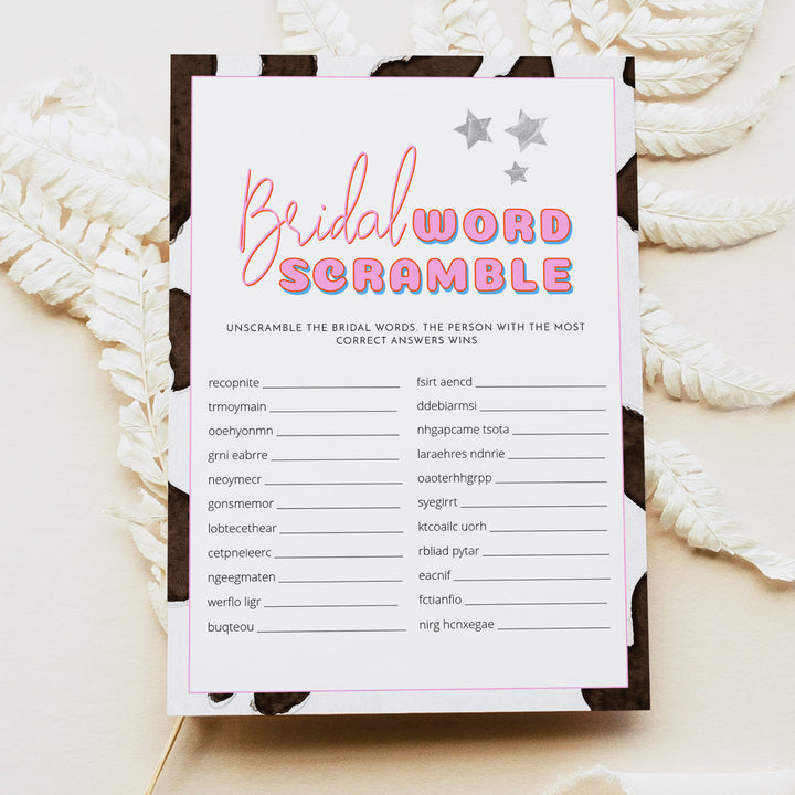 DINA Retro Western Bridal Shower Word Scramble Game Cards
