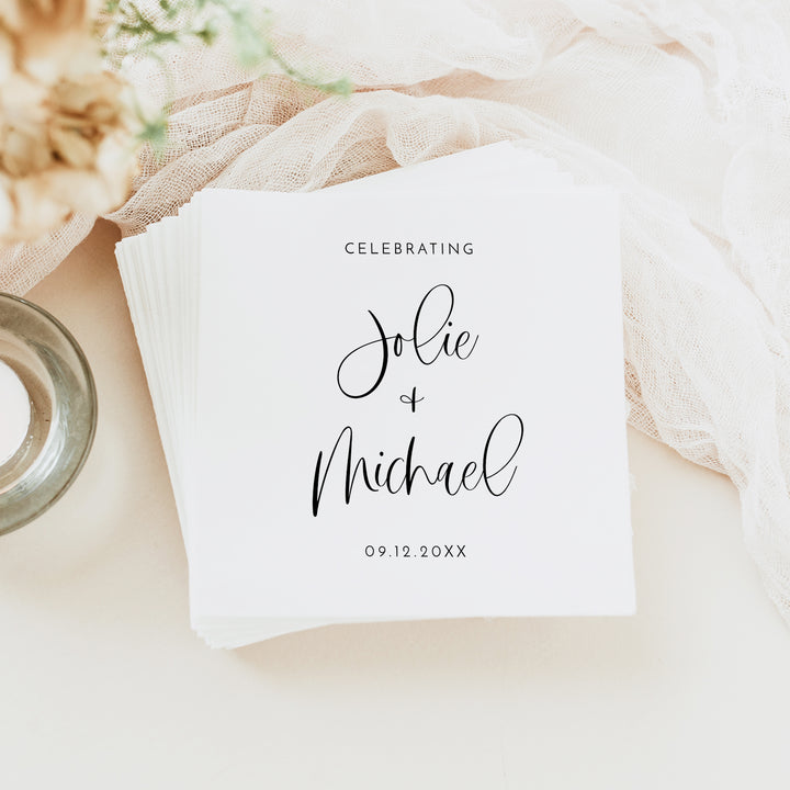 JOLIE Personalized Black and White Boho Wedding Napkins