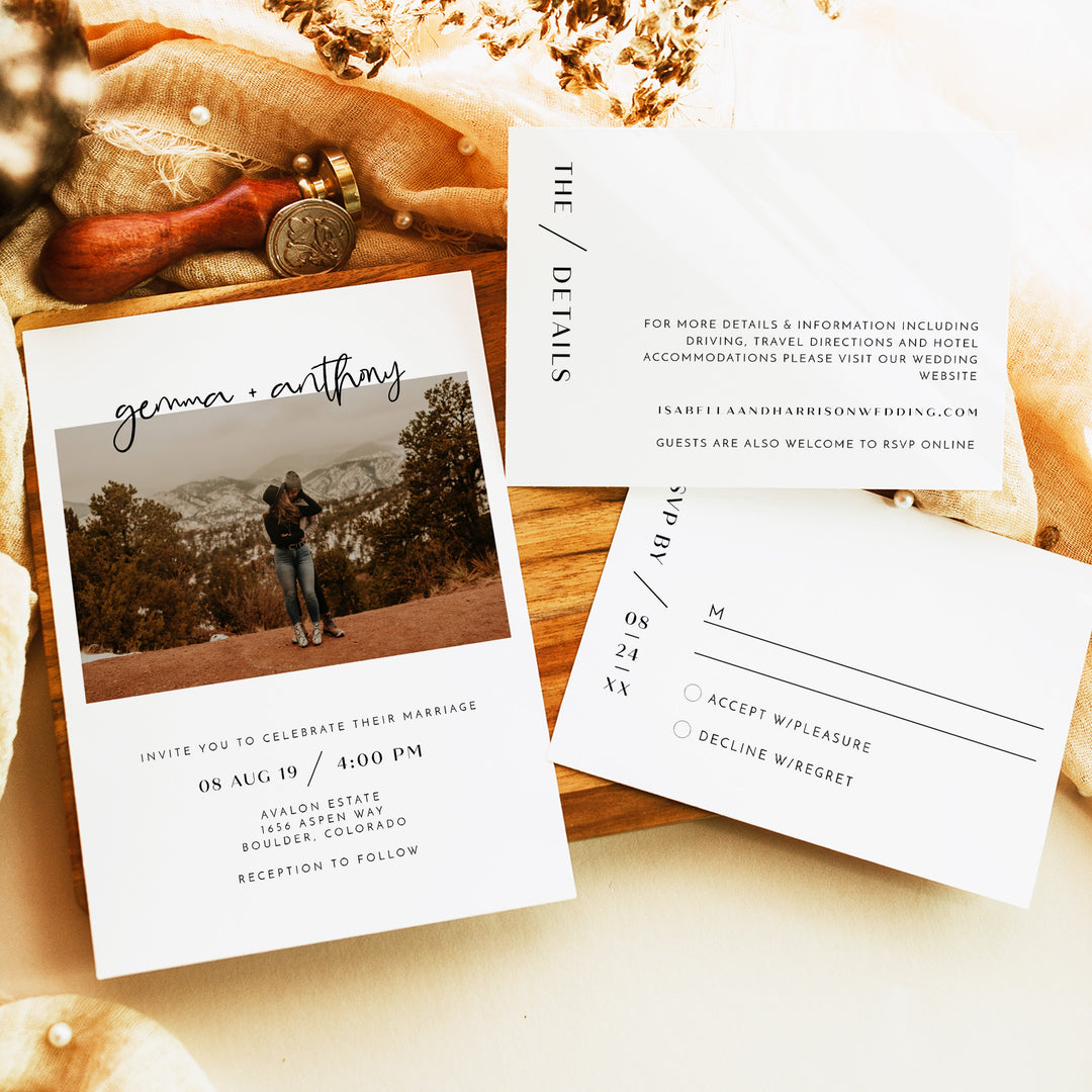 WILLOW Modern Romantic Wedding Invitation Suite with Photos
