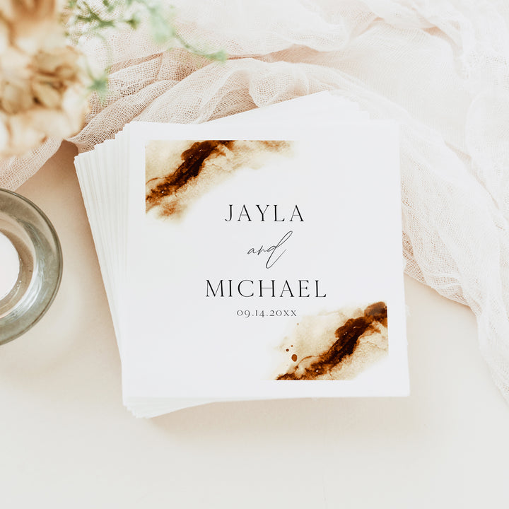 JAYLA Burnt Orange Watercolor Personalized Wedding Napkins