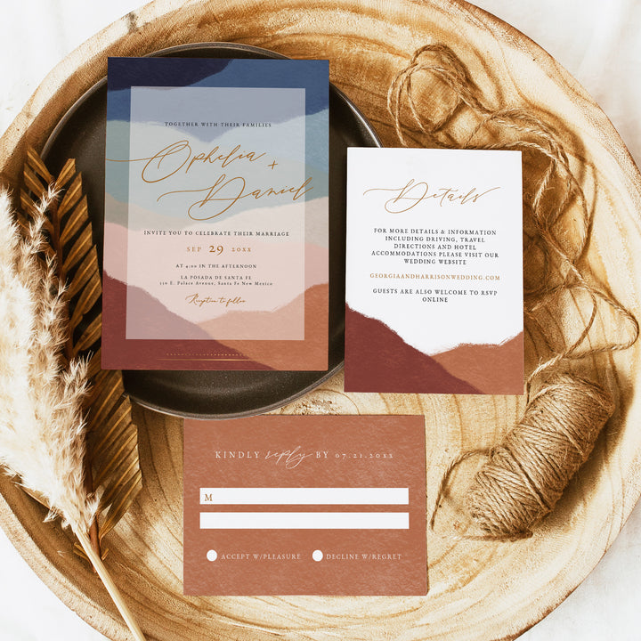 OPHELIA Southwestern Boho Wedding Invitation Suite with Photo