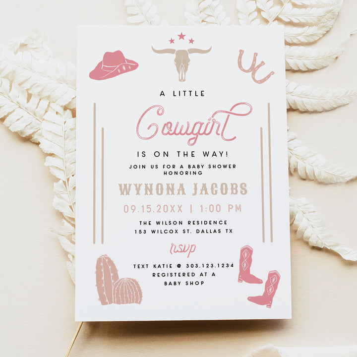 WYNONA Pink Cowgirl On The Way Rodeo Baby Shower Invitation
