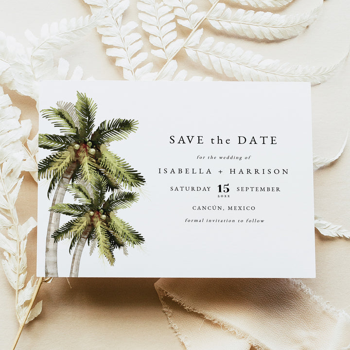 MONA Tropical Palm Tree Save the Date Cards with Photo