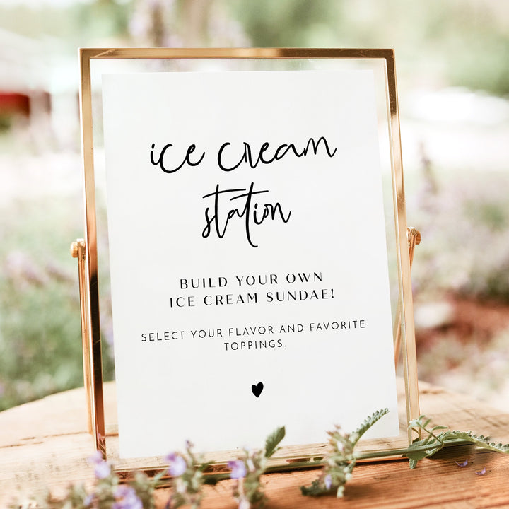 WILLOW Simple Black and White Ice Cream Sundae Bar Sign