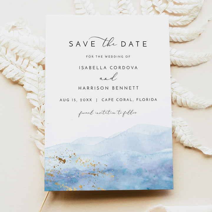 BLAKELY Sky Blue Beach Wedding Save the Date Invitations with Photo