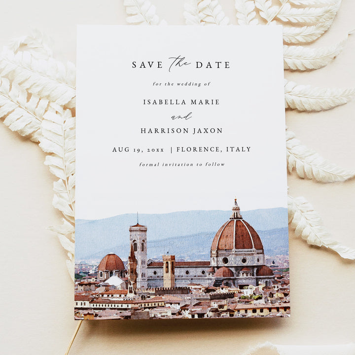 FLORENCE Italy Skyline Watercolor Photo Save the Date Cards