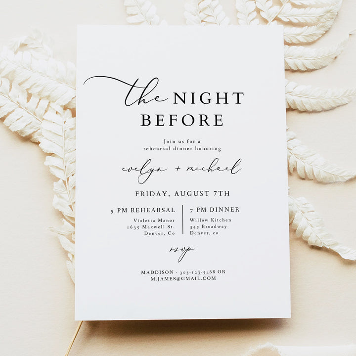 EVELYN Elegant The Night Before Wedding Rehearsal Dinner Invitation