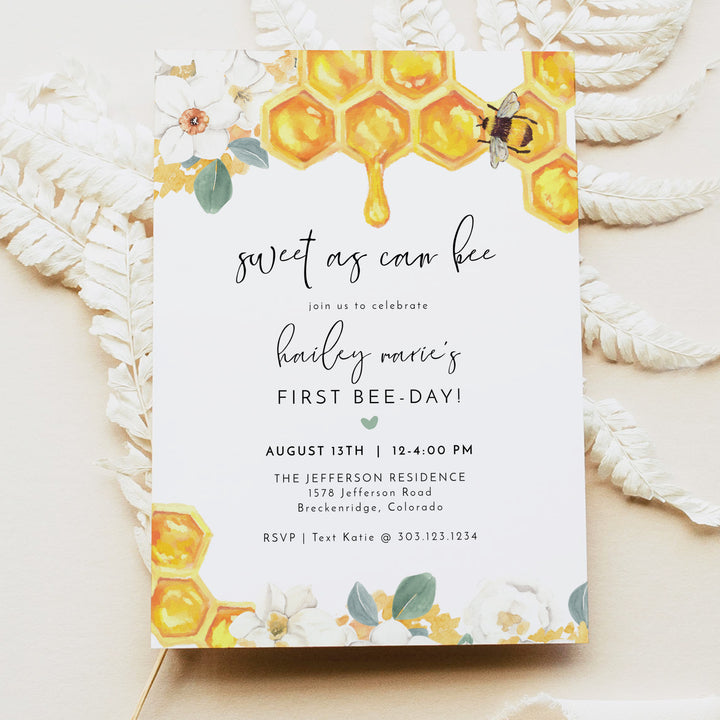 ROMY Sweet as Can Bee Girl's 1st Birthday Party Invitation