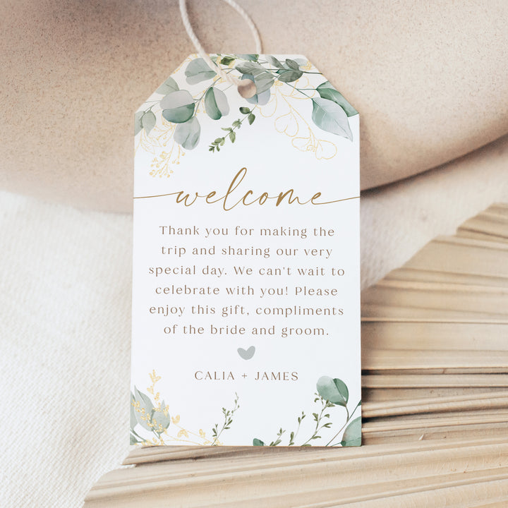 CALIA Sage Green Personalized Garden Wedding Welcome Bag Tags