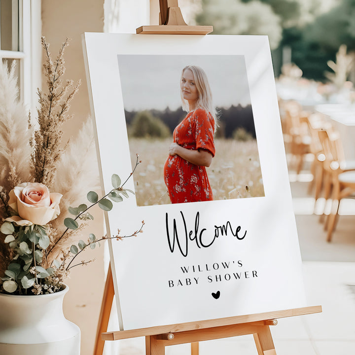 WILLOW Elegant Personalized Photo Baby Shower Welcome Sign