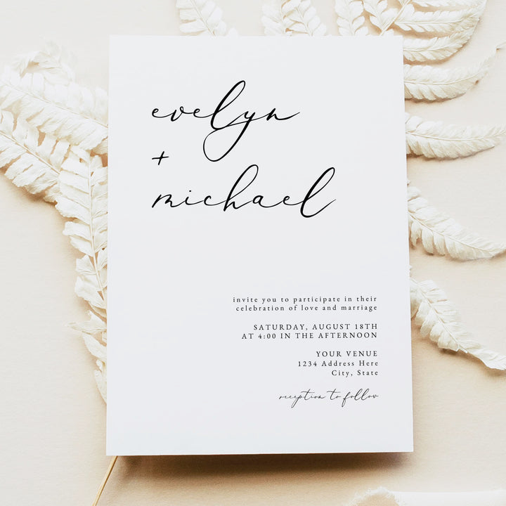 EVELYN Elegant Minimalist Wedding Invitation Printed or Digital Download
