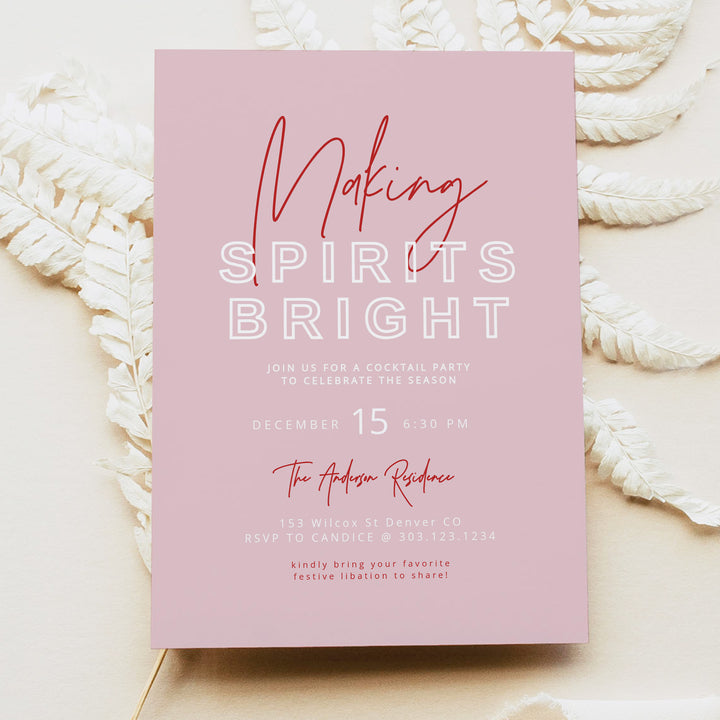 HENLEY Making Spirits Bright Pink Christmas Cocktail Party Invitations