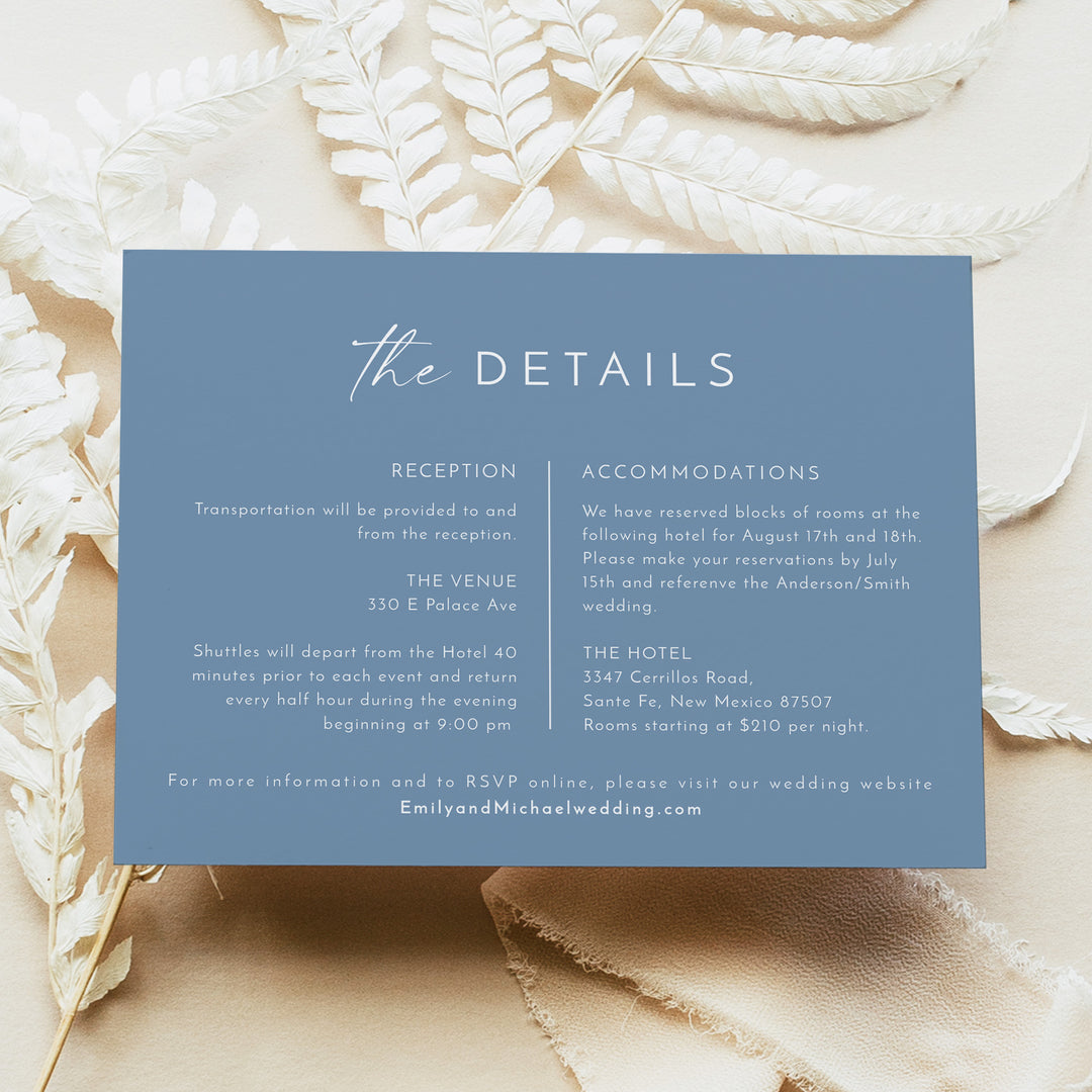 KENNEDY Modern Slate Blue Wedding Details Card