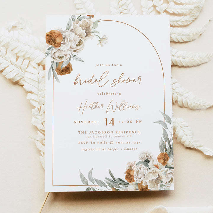 BOHEME Rustic Terracotta Floral Arch Bridal Shower Invitations