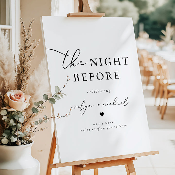 EVELYN Black and White The Night Before Rehearsal Dinner Welcome Sign
