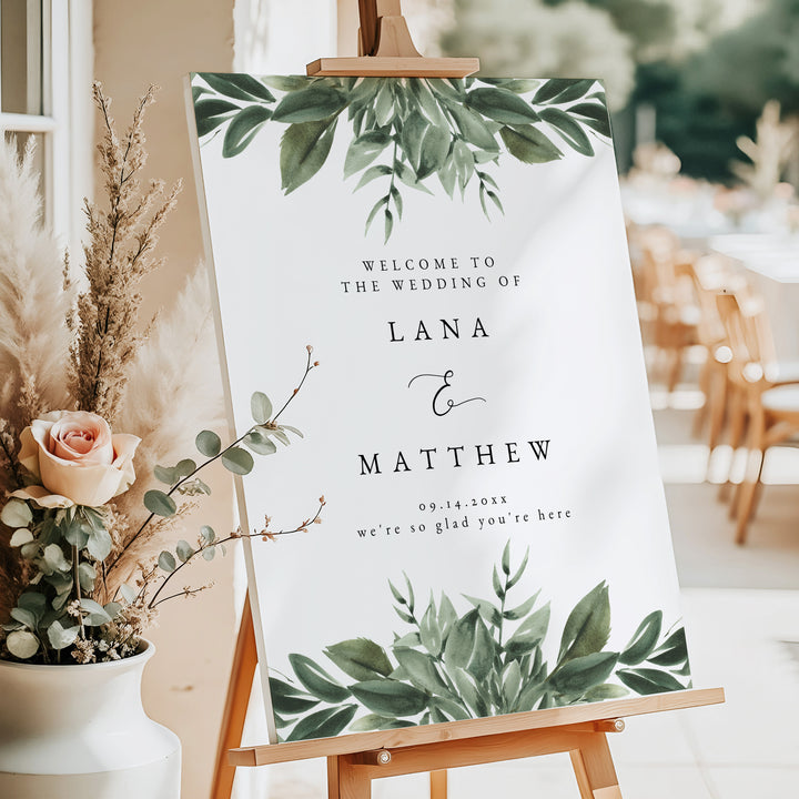 LANA Elegant Sage Green Garden Wedding Welcome Sign