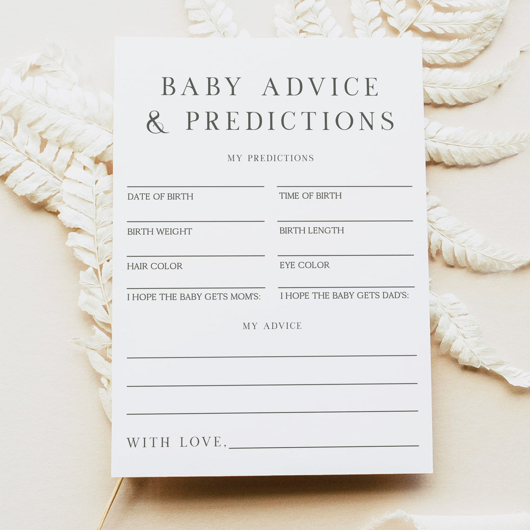 NINA Modern Baby Shower Advice and Predictions Activity Card
