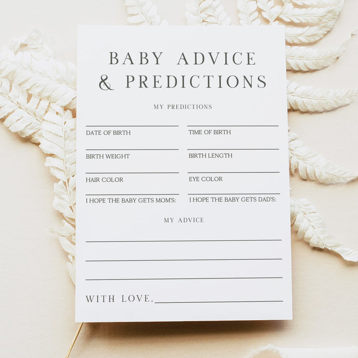 NINA Modern Baby Shower Advice and Predictions Activity Card