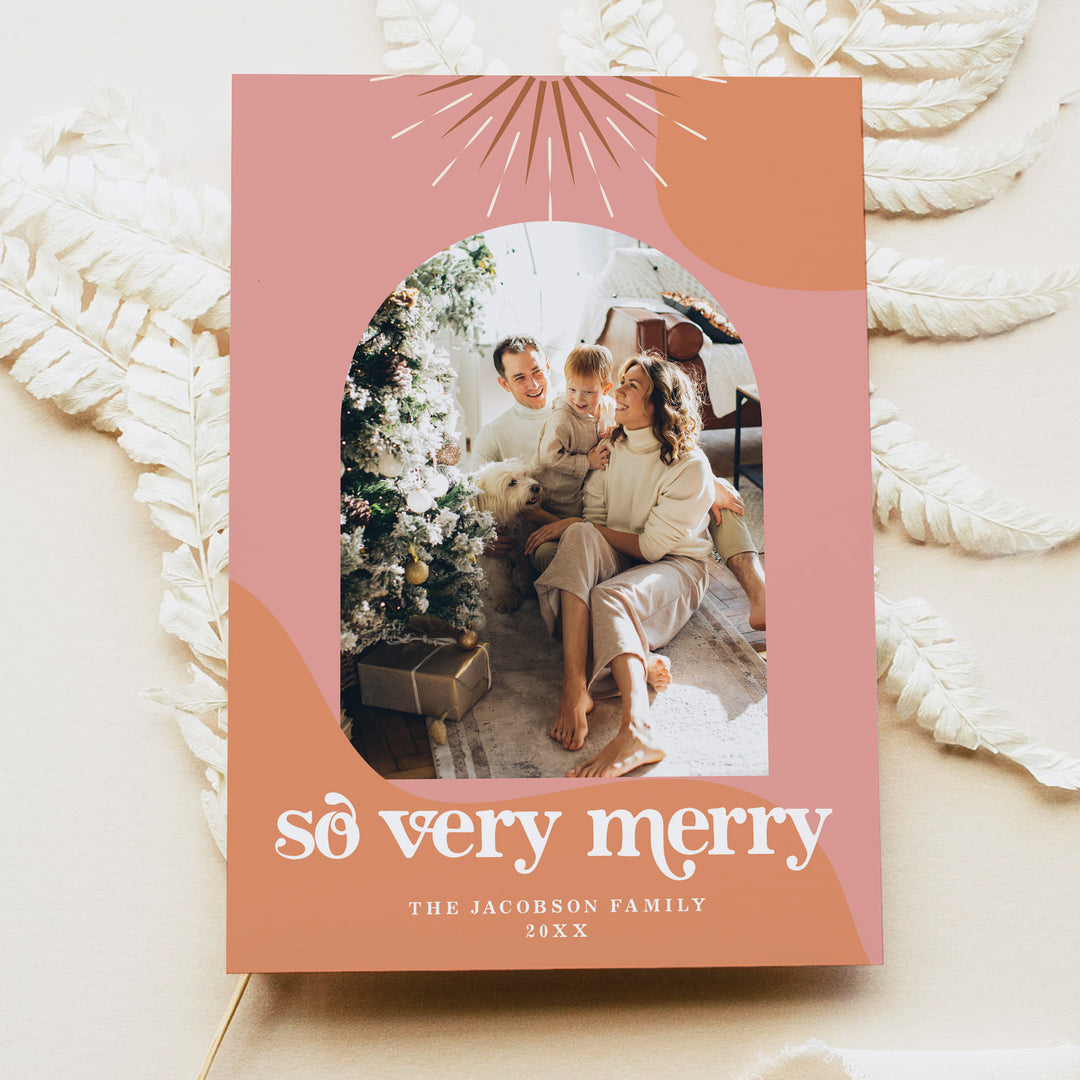 TRIXIE So Very Merry Retro 70s Hippie Arch Photo Holiday Cards