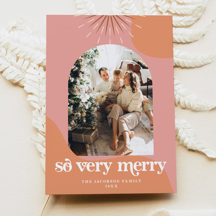 TRIXIE So Very Merry Retro 70s Hippie Arch Photo Holiday Cards