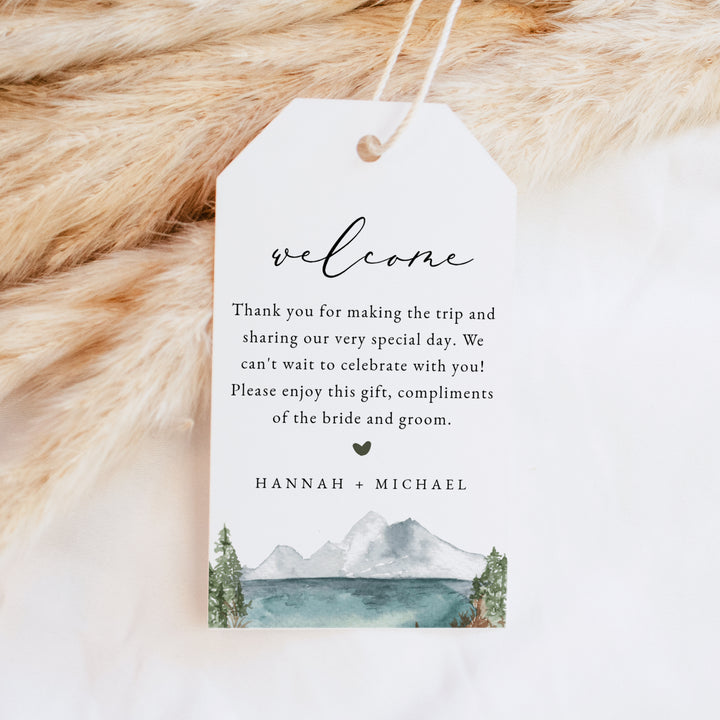 CLOVER Personalized Boho Mountain Wedding Welcome Bag Tags