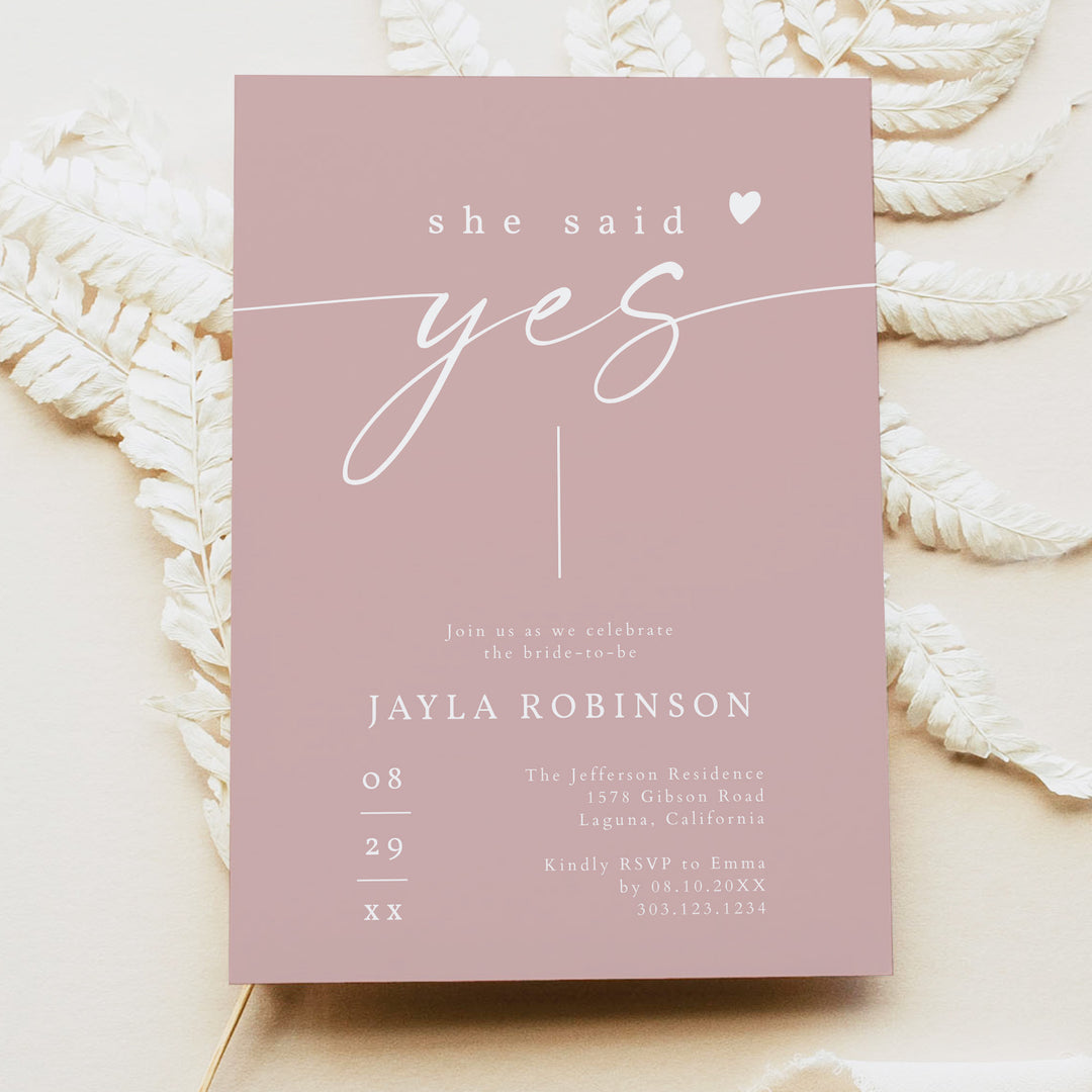ROGUE Dusty Pink She Said Yes Bridal Shower Luncheon Invite