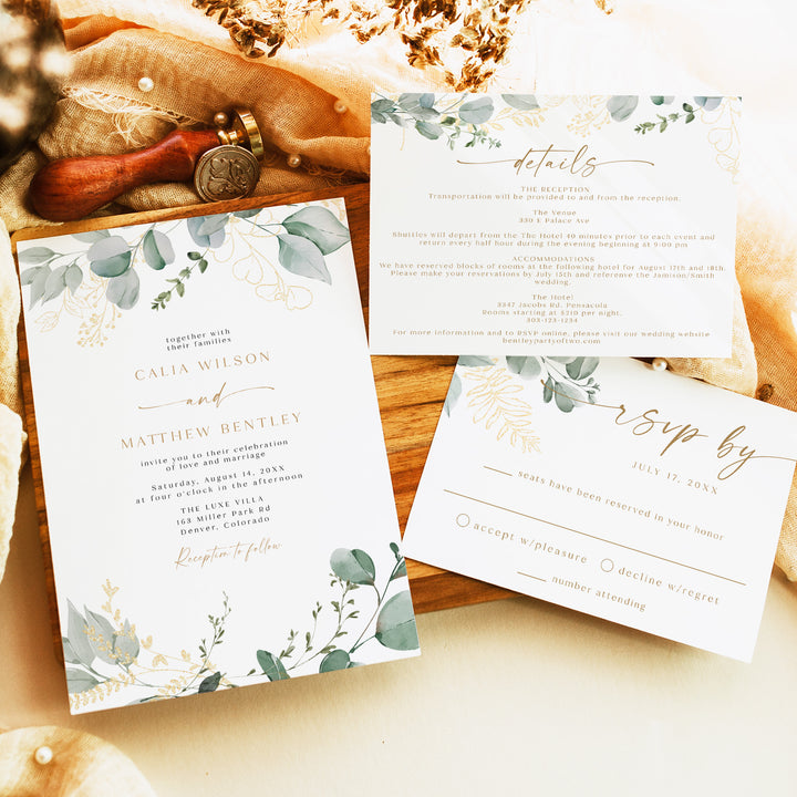 CALIA Elegant Eucalyptus Garden Wedding Invitation Suite with Photo