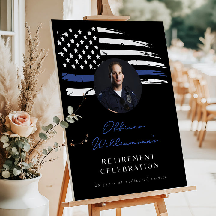 POLICE Officer Black Retirement Party Welcome Sign with Photo