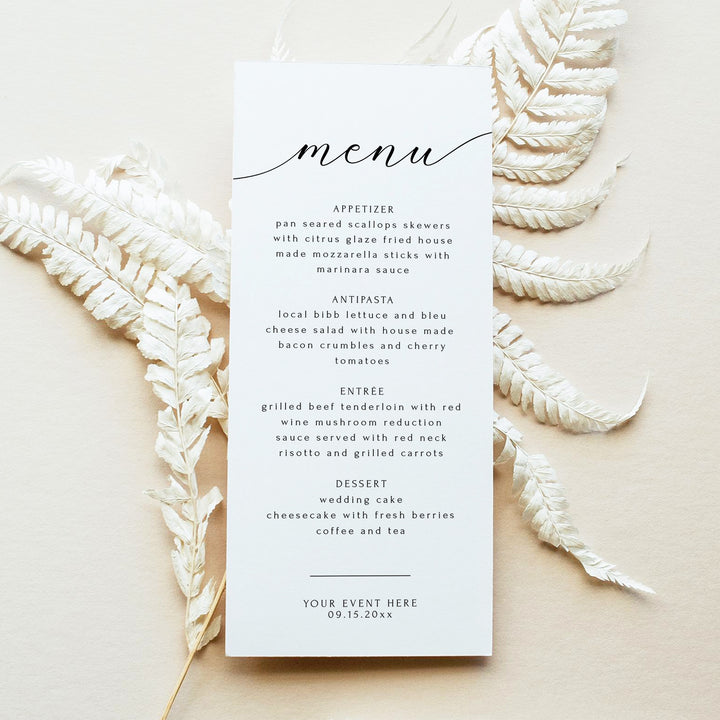 ASHER Elegant Minimalist Calligraphy Script Menu Cards