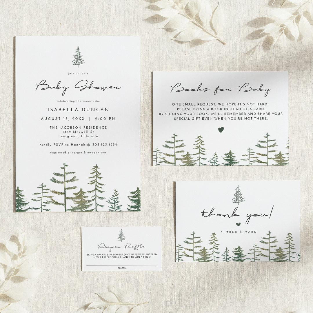 TIMBER Minimalist Woodland Baby Shower Invitation Bundle with Photo