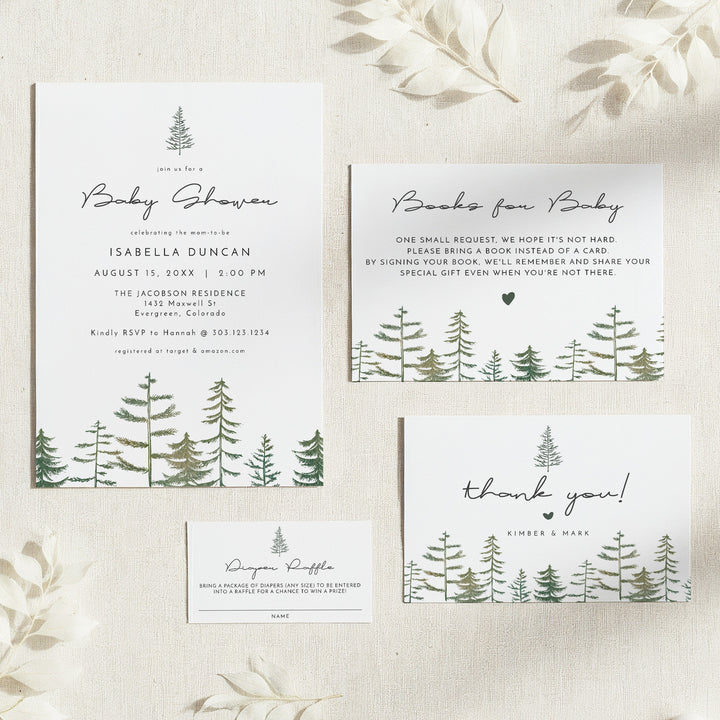TIMBER Minimalist Woodland Baby Shower Invitation Bundle with Photo