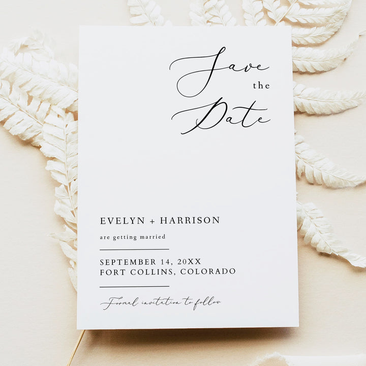 EVELYN Elegant Wedding Save the Date Card with Photo