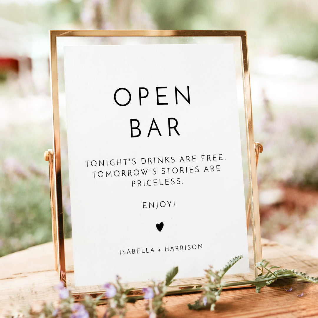 KENNEDY Modern Black and White Open Bar Wedding Sign Unframed