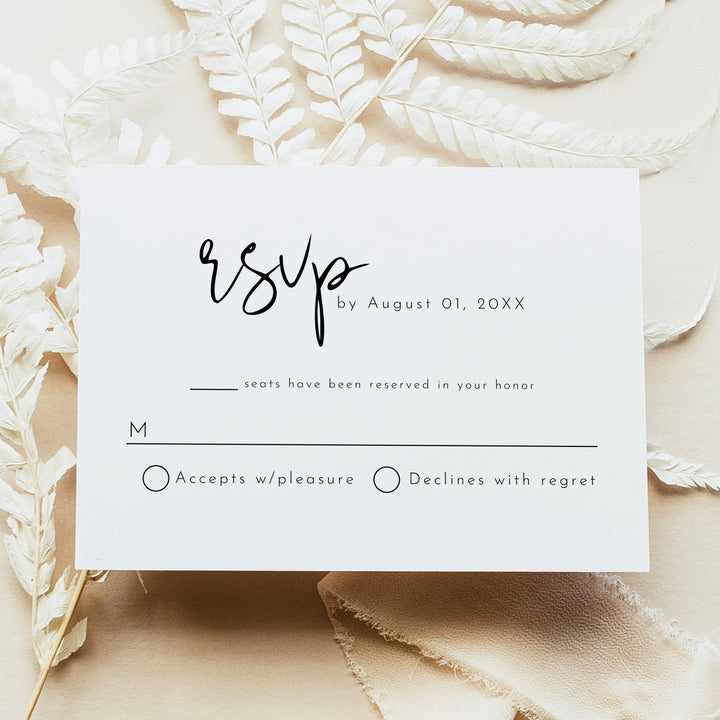 ADELLA Edgy Modern Minimalist Wedding RSVP Card Printed or Instant Download