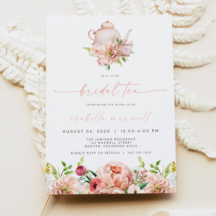 ALICE Elegant Spring Floral Tea Party Bridal Shower Invitations