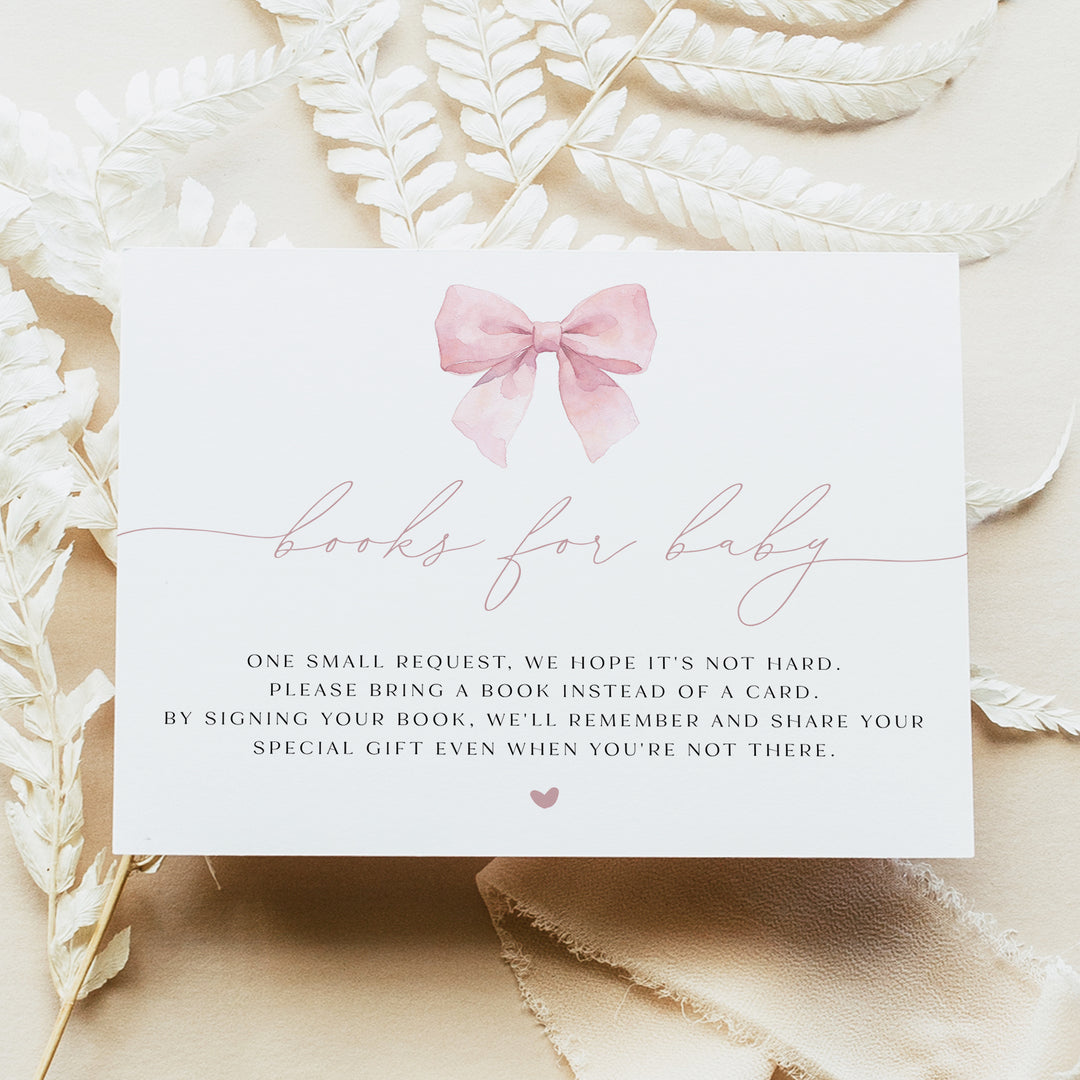 ANGELINA Pink Bow Baby Shower Books for Baby Insert Card