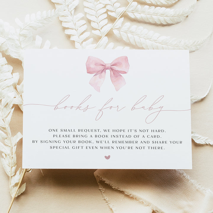 ANGELINA Pink Bow Baby Shower Books for Baby Insert Card