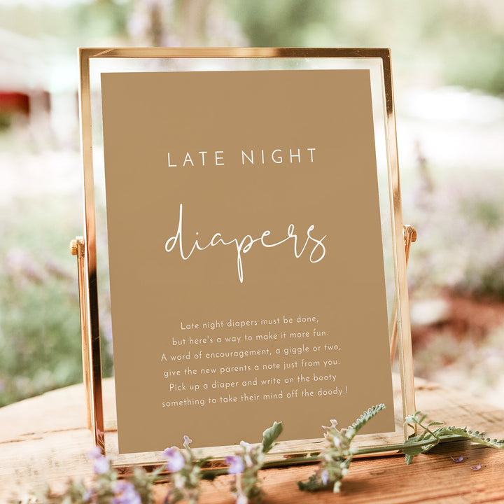 INDIE Taupe Late Night Diapers Baby Shower Sign - Unframed
