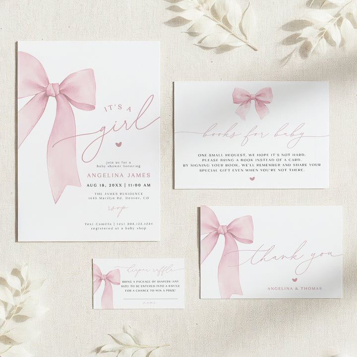 ANGELINA It's a Girl Boho Baby Shower Invitation Suite