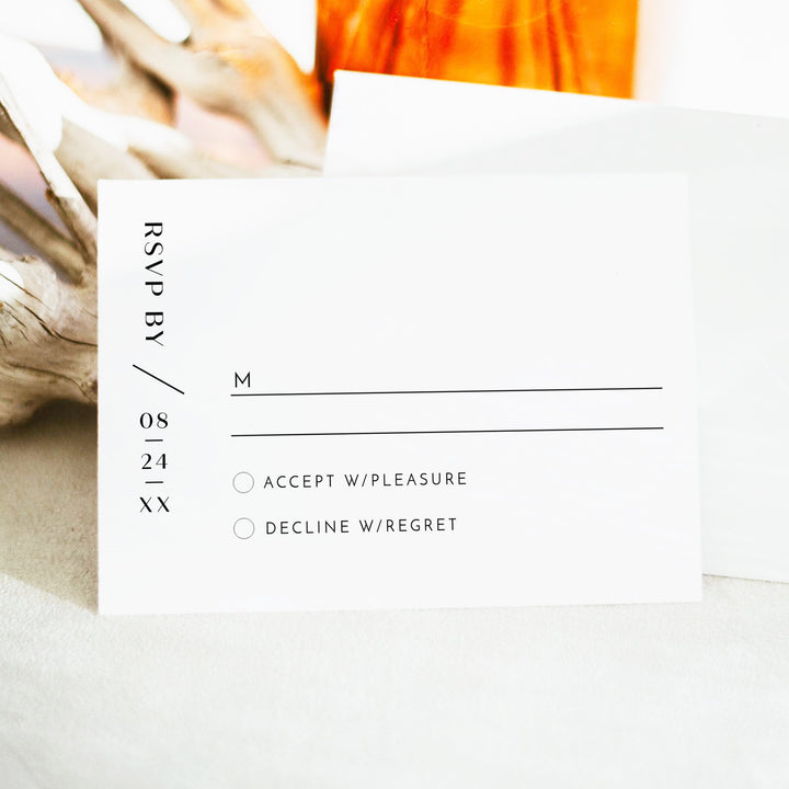 WILLOW Elegant Black and White Wedding RSVP Cards