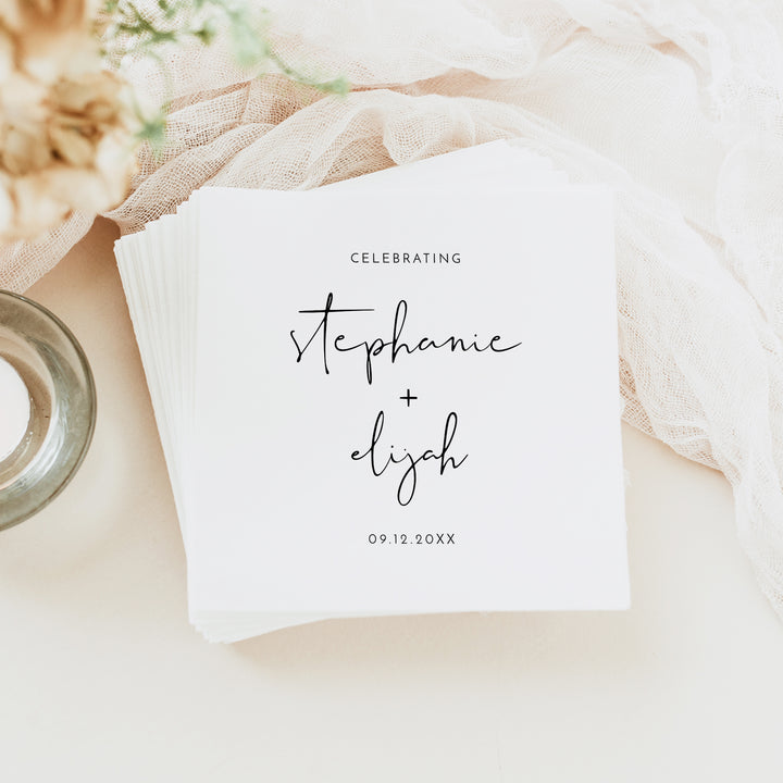 ADELLA Personalized Black and White Minimalist Wedding Napkins