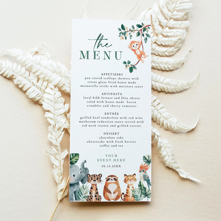 WILDER Cute Jungle Safari Animals Menu Cards