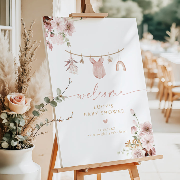 LUCY Boho Floral Baby Girl Shower Welcome Sign